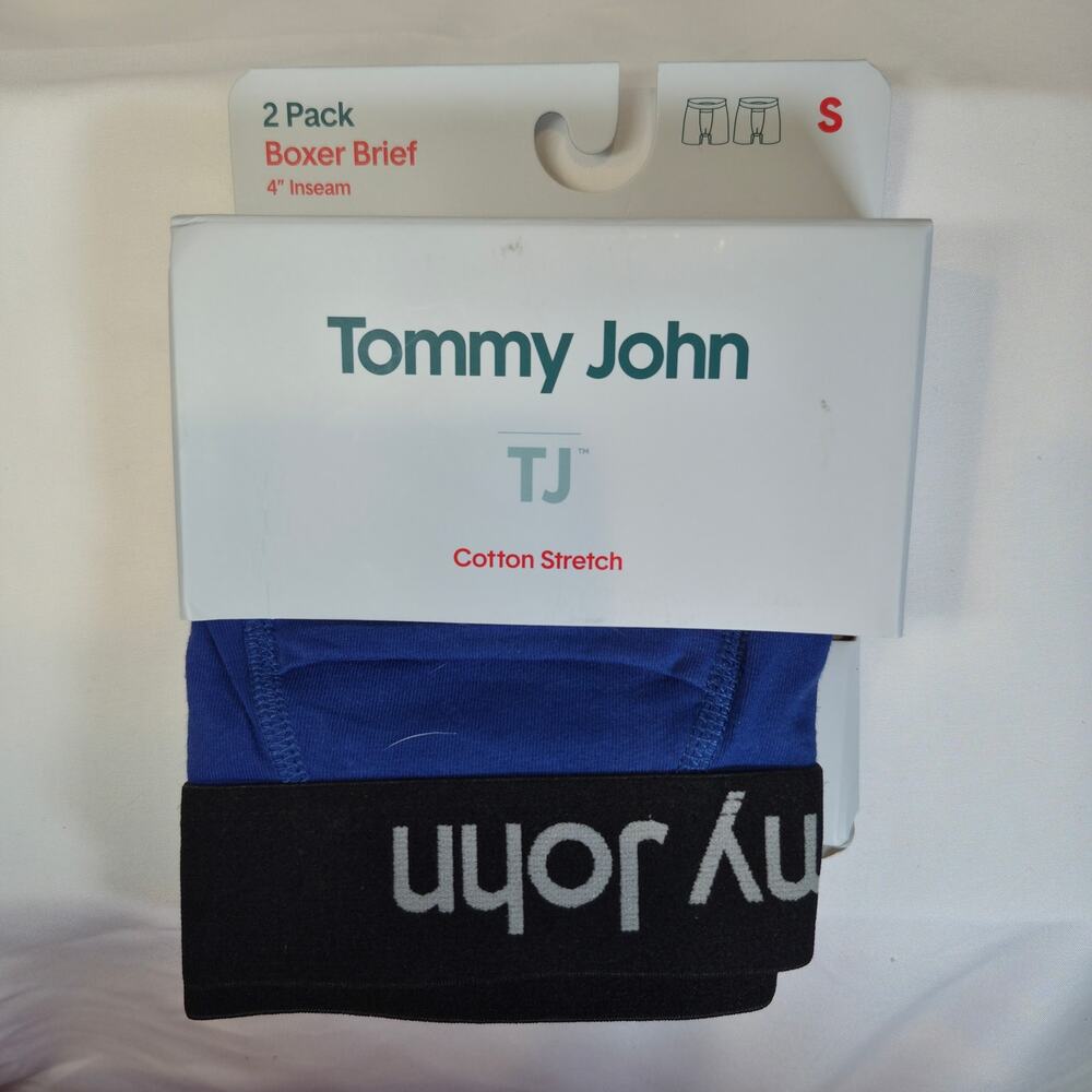 Tommy John Cotton Stretch Boxer Briefs 2-Pack Size S Blue Black 4” Inseam NIB